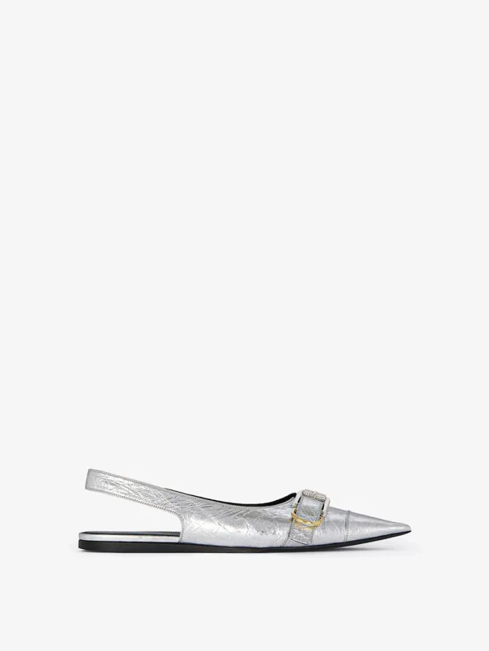 Givenchy Voyou Flat Slingbacks In Laminated Leather Silvery Women Slides and Sandals Givenchy Voyou Flat Slingbacks In Laminated Leather Silvery Women Slides and Sandals