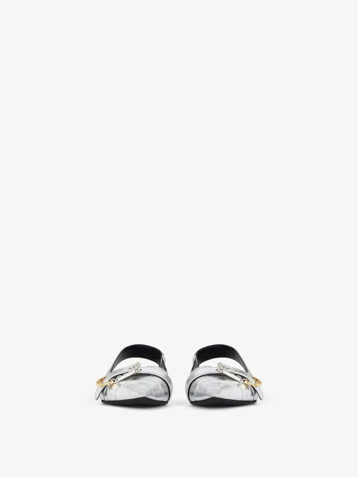 Givenchy Voyou Flat Slingbacks In Laminated Leather Silvery Women Slides and Sandals Givenchy Voyou Flat Slingbacks In Laminated Leather Silvery Women Slides and Sandals