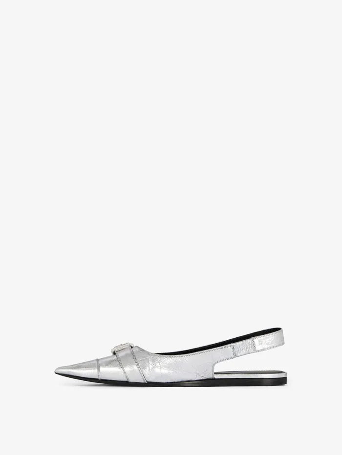 Givenchy Voyou Flat Slingbacks In Laminated Leather Silvery Women Slides and Sandals Givenchy Voyou Flat Slingbacks In Laminated Leather Silvery Women Slides and Sandals
