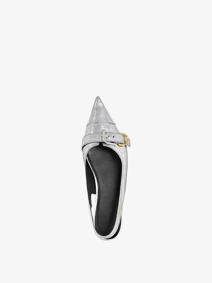 Givenchy Voyou Flat Slingbacks In Laminated Leather Silvery Women Slides and Sandals Givenchy Voyou Flat Slingbacks In Laminated Leather Silvery Women Slides and Sandals