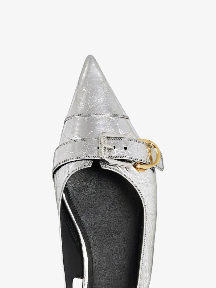 Givenchy Voyou Flat Slingbacks In Laminated Leather Silvery Women Slides and Sandals Givenchy Voyou Flat Slingbacks In Laminated Leather Silvery Women Slides and Sandals