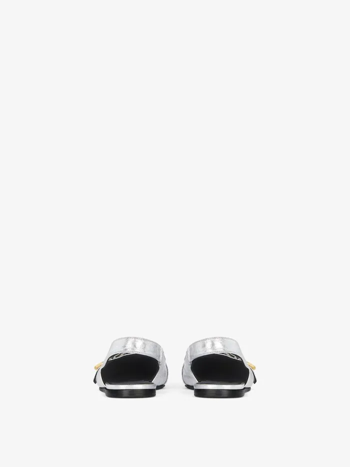 Givenchy Voyou Flat Slingbacks In Laminated Leather Silvery Women Slides and Sandals Givenchy Voyou Flat Slingbacks In Laminated Leather Silvery Women Slides and Sandals