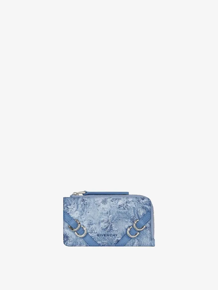Givenchy Voyou Zipped Card Holder In Washed Embroidered Denim Medium Blue Women Wallets and Card Holders Givenchy Voyou Zipped Card Holder In Washed Embroidered Denim Medium Blue Women Wallets and Card Holders