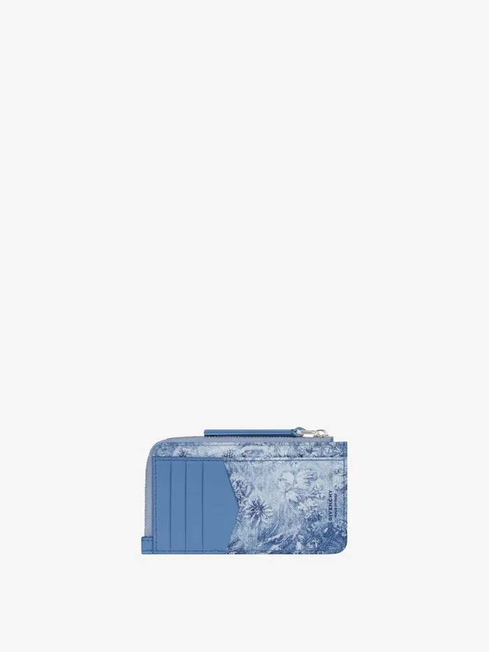 Givenchy Voyou Zipped Card Holder In Washed Embroidered Denim Medium Blue Women Wallets and Card Holders