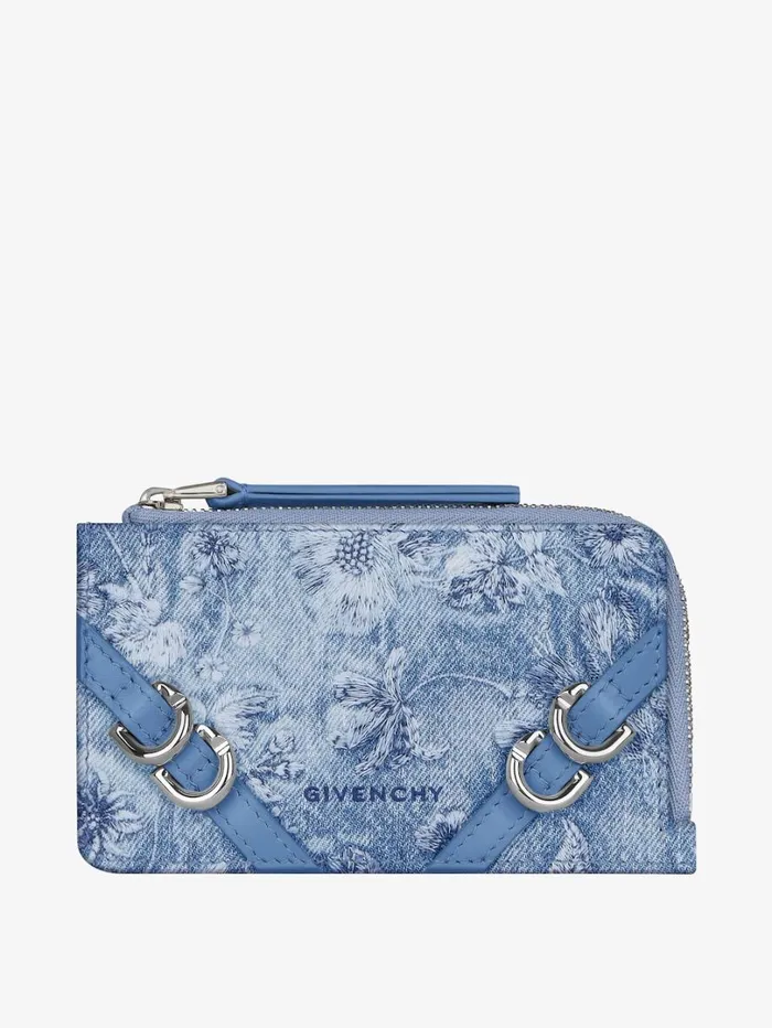 Givenchy Voyou Zipped Card Holder In Washed Embroidered Denim Medium Blue Women Wallets and Card Holders