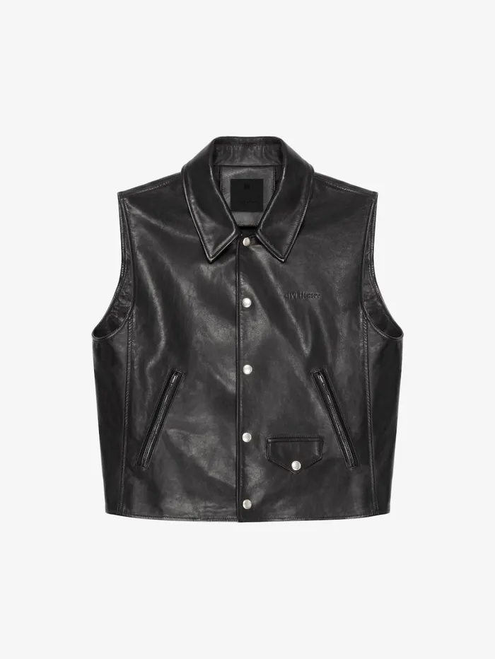 Givenchy Waistcoat In Leather Black Men Outerwear and Blousons