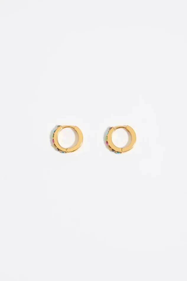 Golden Mini Hoop Earrings With Multicolored Crystals Gold Women Bimba Y Lola Jewelry