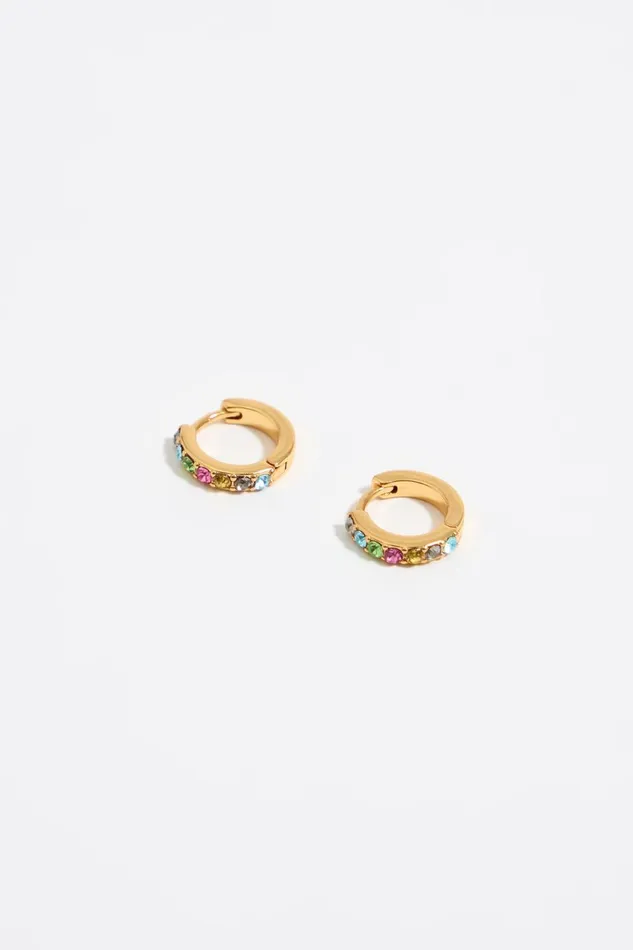 Golden Mini Hoop Earrings With Multicolored Crystals Gold Women Bimba Y Lola Jewelry Golden Mini Hoop Earrings With Multicolored Crystals Gold Women Bimba Y Lola Jewelry