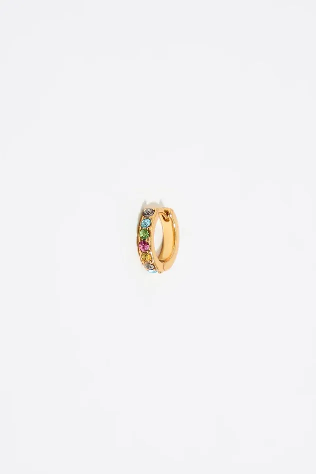 Golden Mini Hoop Earrings With Multicolored Crystals Gold Women Bimba Y Lola Jewelry Golden Mini Hoop Earrings With Multicolored Crystals Gold Women Bimba Y Lola Jewelry