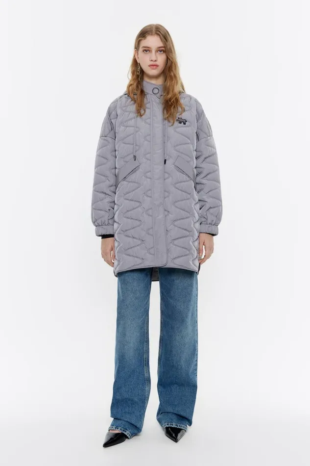Gray Padded Jacket Grey Women Bimba Y Lola Coats And Trench Coats