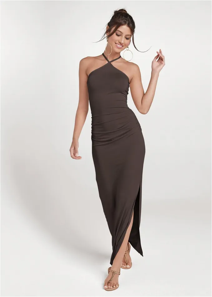 HALTER NECK MAXI DRESS Brown Women VENUS Sundresses
