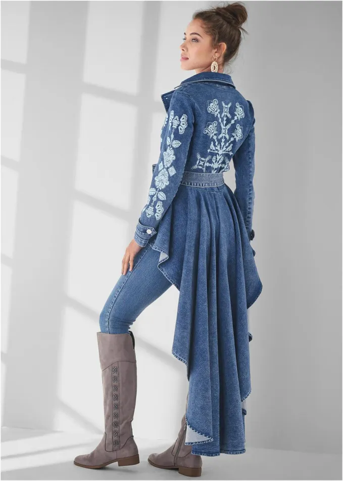 HighLow Denim Trench Coat Indigo Blue Women VENUS Denim