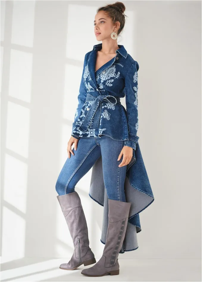 HighLow Denim Trench Coat Indigo Blue Women VENUS Denim