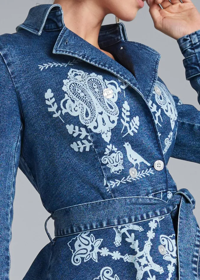 HighLow Denim Trench Coat Indigo Blue Women VENUS Denim