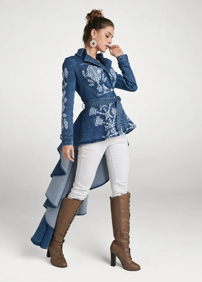 HighLow Denim Trench Coat Indigo Blue Women VENUS Denim