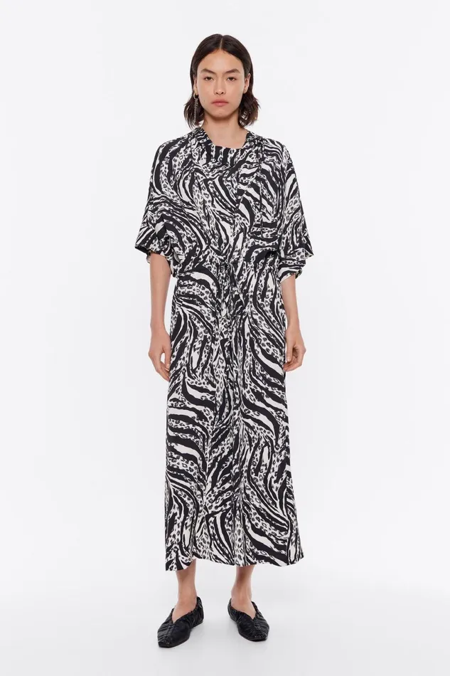Ivory Zebra Tiefront Dress Zebra Ivory Women Bimba Y Lola Dresses And Jumpsuits