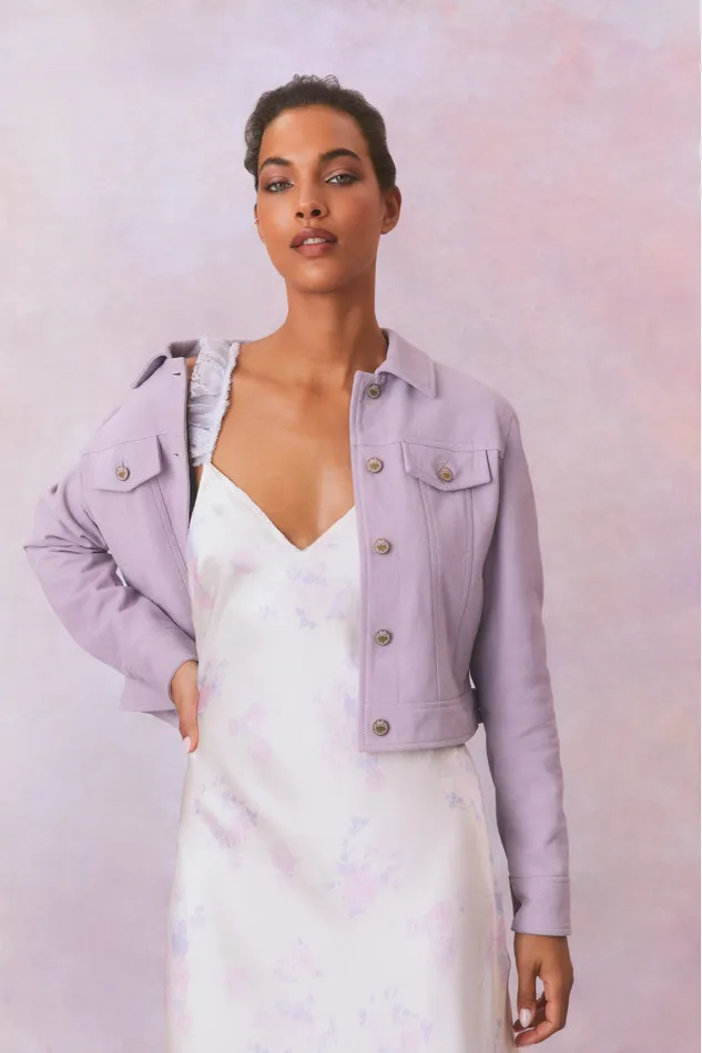 Jackets and Coats Women LoveShackFancy Seattle Leather Pastel Jacket Lilac