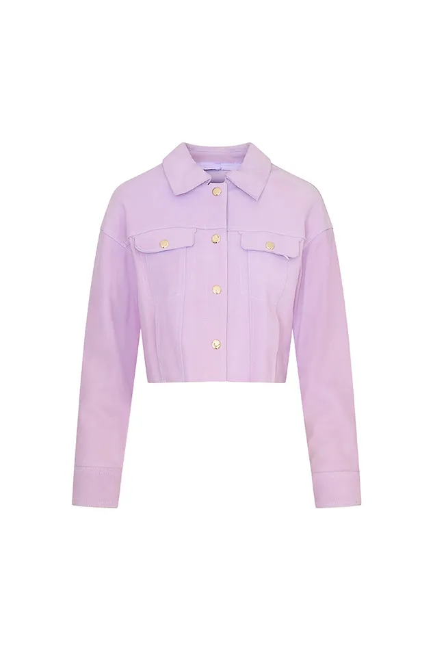 Jackets and Coats Women LoveShackFancy Seattle Leather Pastel Jacket Lilac