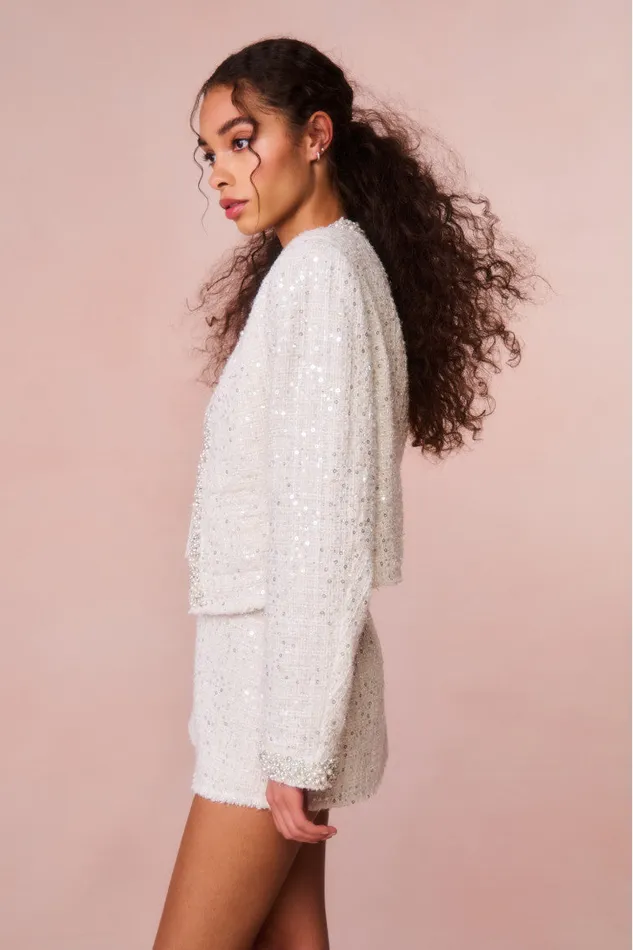 Jackets and Coats Women LoveShackFancy Vintra Embellished Tweed Jacket Cream