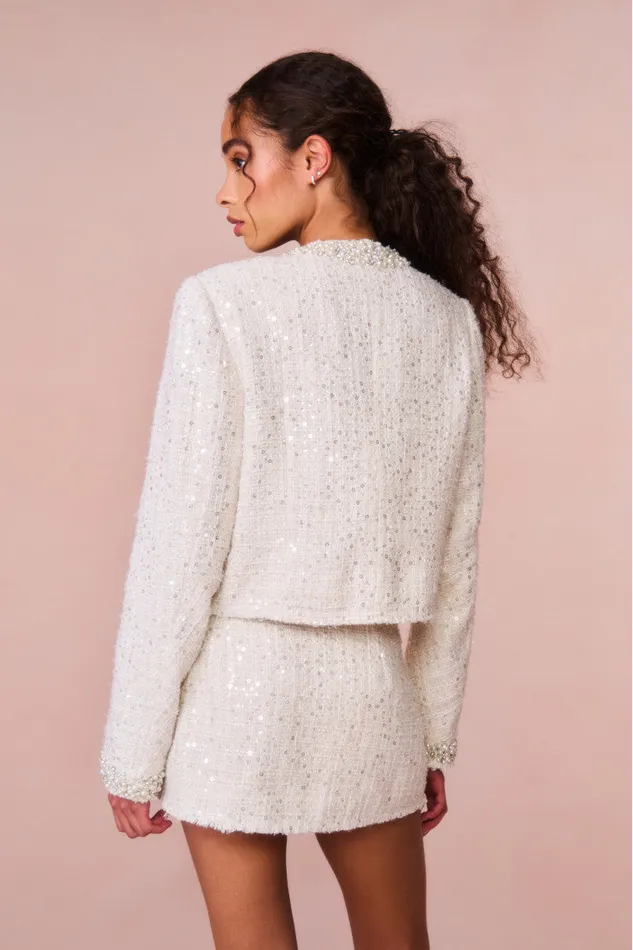 Jackets and Coats Women LoveShackFancy Vintra Embellished Tweed Jacket Cream