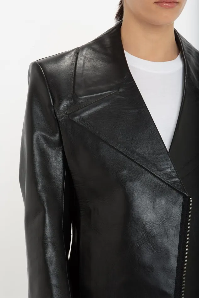 Jackets and Coats Women Victoria Beckham Tailored Leather Biker Jacket In Black