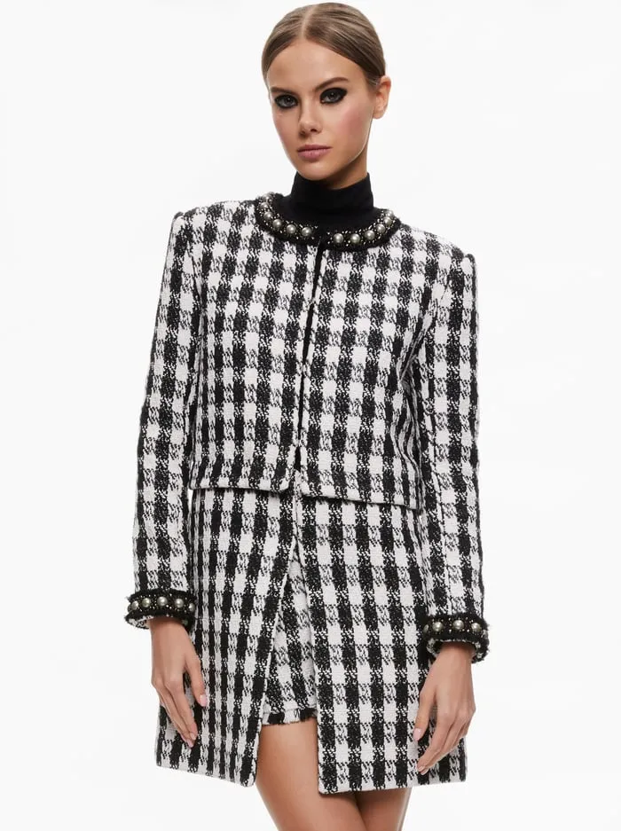 Jackets Coats Women Alice Olivia Deon TwoFer Tweed Jacket Blackwhite