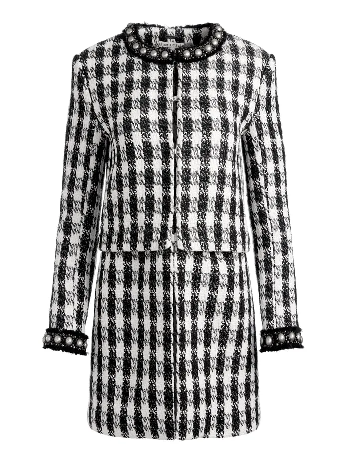 Jackets Coats Women Alice Olivia Deon TwoFer Tweed Jacket Blackwhite