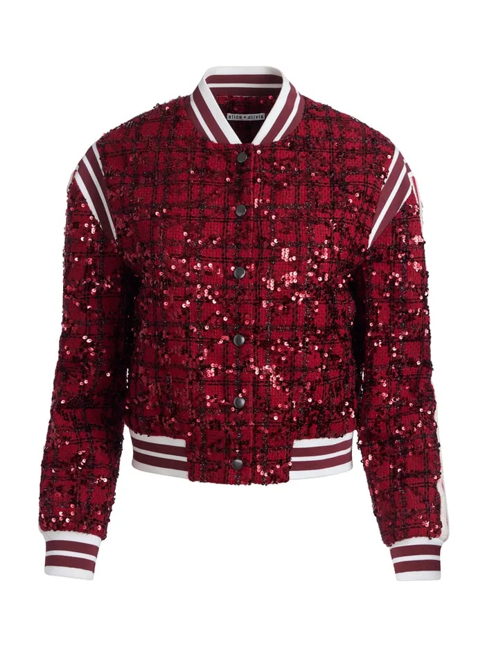 Jackets Coats Women Alice Olivia Keri Varsity Jacket Garnet