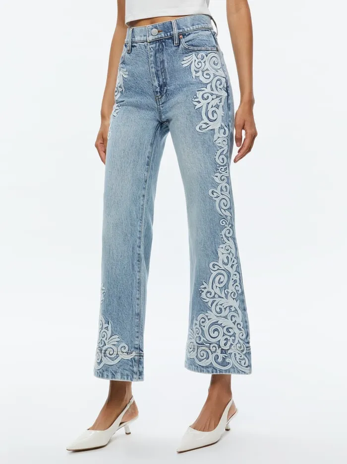 Jeans Women Alice Olivia Beautiful Embroidered Cropped Bell Jean Rockstar Blue Jeans Women Alice Olivia Beautiful Embroidered Cropped Bell Jean Rockstar Blue