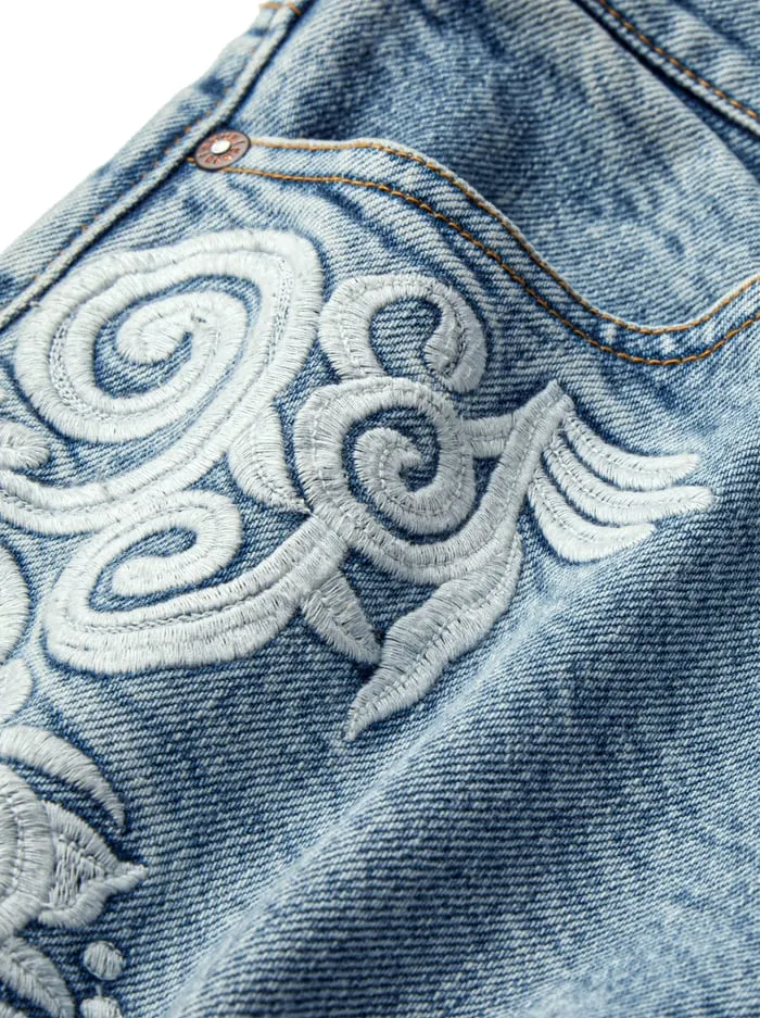 Jeans Women Alice Olivia Beautiful Embroidered Cropped Bell Jean Rockstar Blue