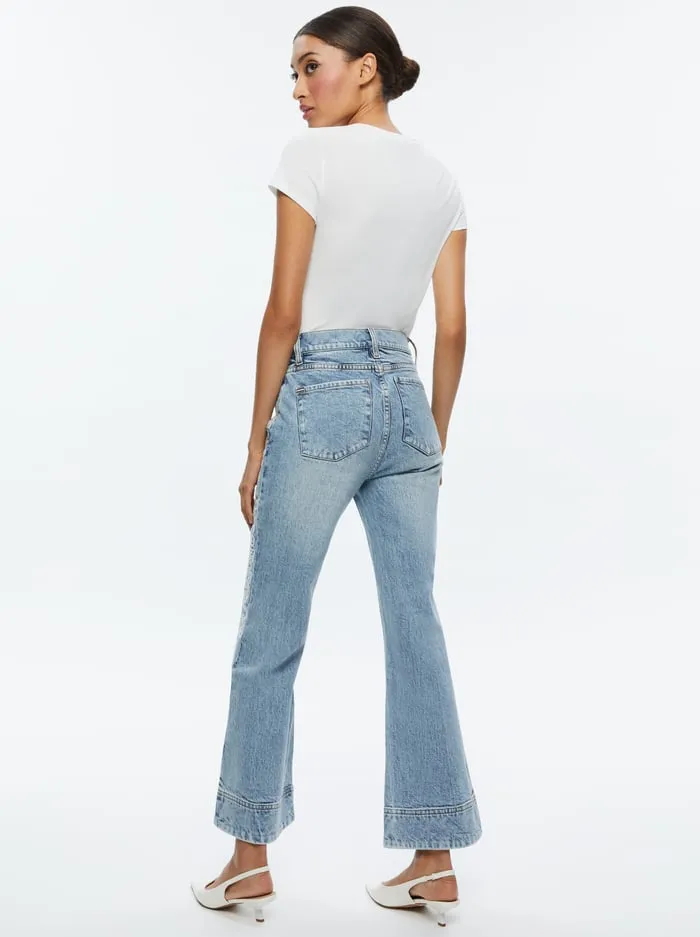Jeans Women Alice Olivia Beautiful Embroidered Cropped Bell Jean Rockstar Blue