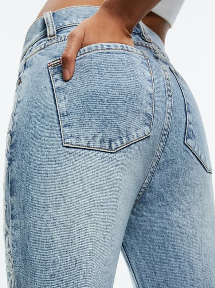 Jeans Women Alice Olivia Beautiful Embroidered Cropped Bell Jean Rockstar Blue