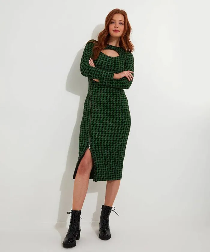 Joe Browns Dresses Women Greta Zip Through Stretch Jacquard Dress Green Joe Browns Dresses Women Greta Zip Through Stretch Jacquard Dress Green