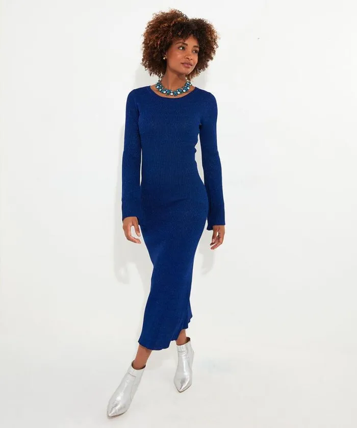 Joe Browns Dresses Women Winter Sparkle Rib Knit Dress Blue