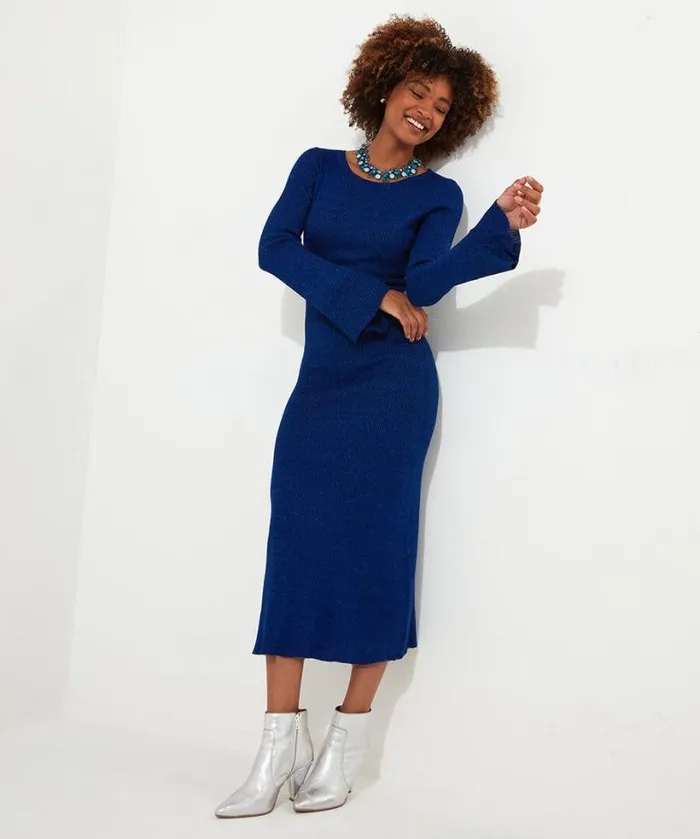 Joe Browns Dresses Women Winter Sparkle Rib Knit Dress Blue