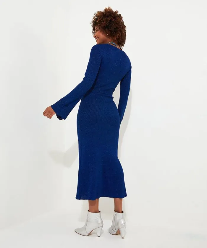 Joe Browns Dresses Women Winter Sparkle Rib Knit Dress Blue