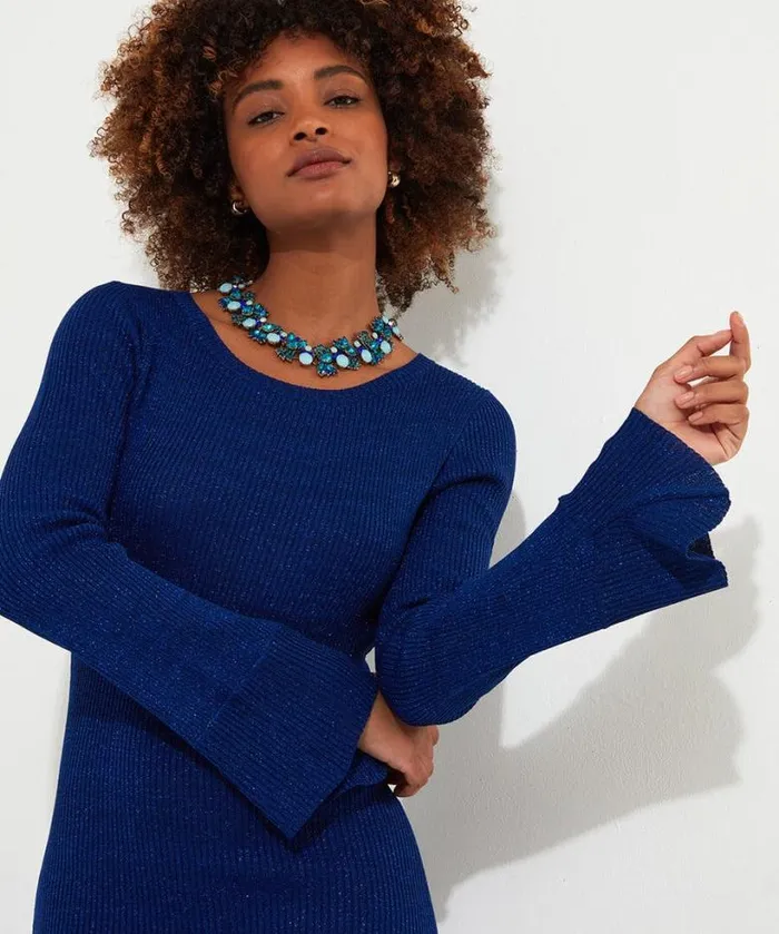 Joe Browns Dresses Women Winter Sparkle Rib Knit Dress Blue