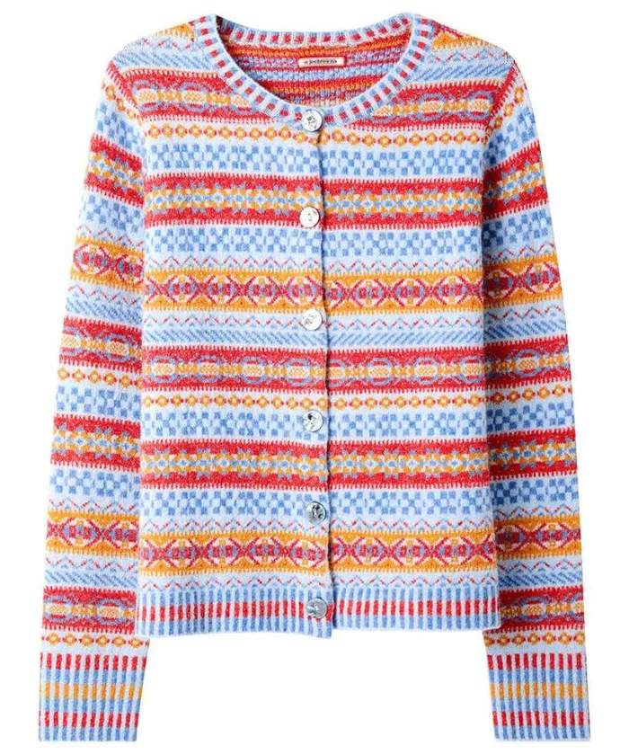 Joe Browns Knitwear and Cardigans Women Bonnie Fairisle Cardigan Blue Joe Browns Knitwear and Cardigans Women Bonnie Fairisle Cardigan Blue