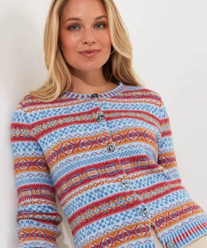 Joe Browns Knitwear and Cardigans Women Bonnie Fairisle Cardigan Blue Joe Browns Knitwear and Cardigans Women Bonnie Fairisle Cardigan Blue