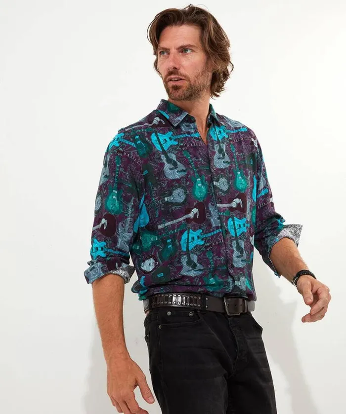 Joe Browns Shirts Men Guitar It Up Shirt Purple