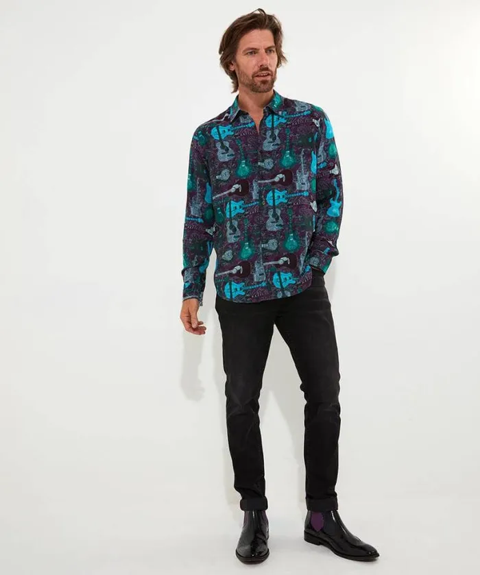 Joe Browns Shirts Men Guitar It Up Shirt Purple Joe Browns Shirts Men Guitar It Up Shirt Purple