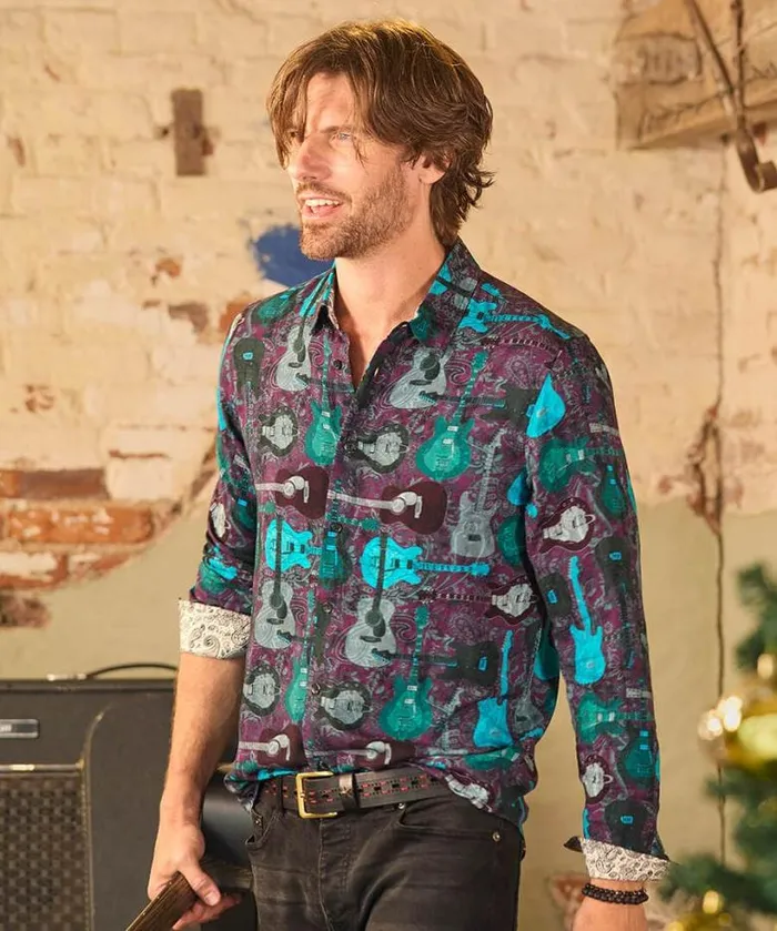 Joe Browns Shirts Men Guitar It Up Shirt Purple Joe Browns Shirts Men Guitar It Up Shirt Purple