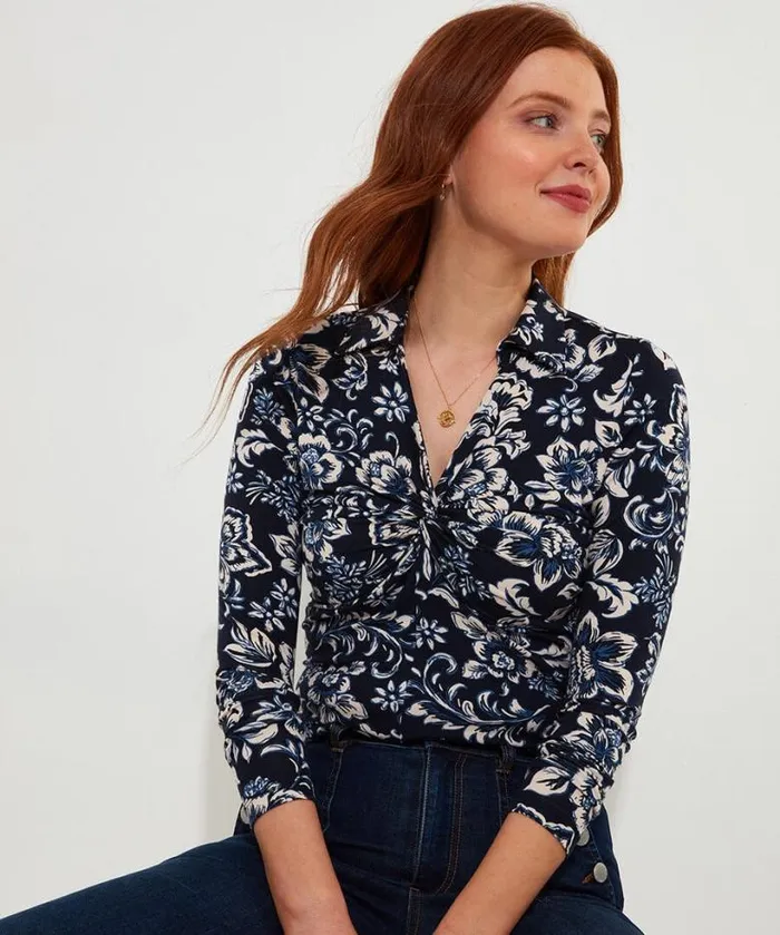 Joe Browns Tops Tunics and Blouses Women Patsy Jersey Twist Front Top Navy