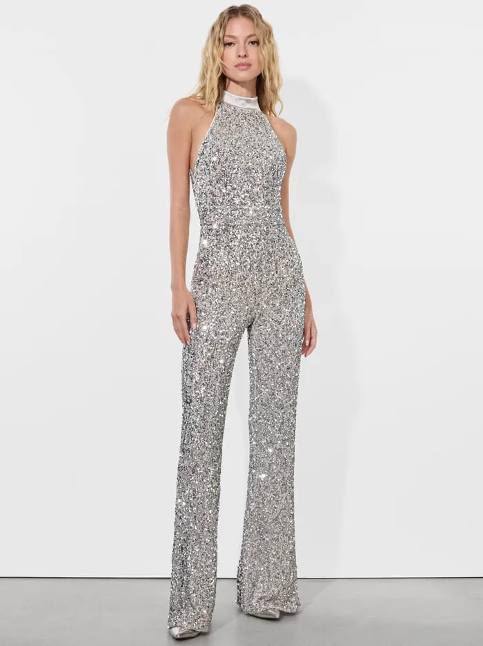 Jumpsuits Rompers Women Alice Olivia Cataline Sequin Jumpsuit Silver
