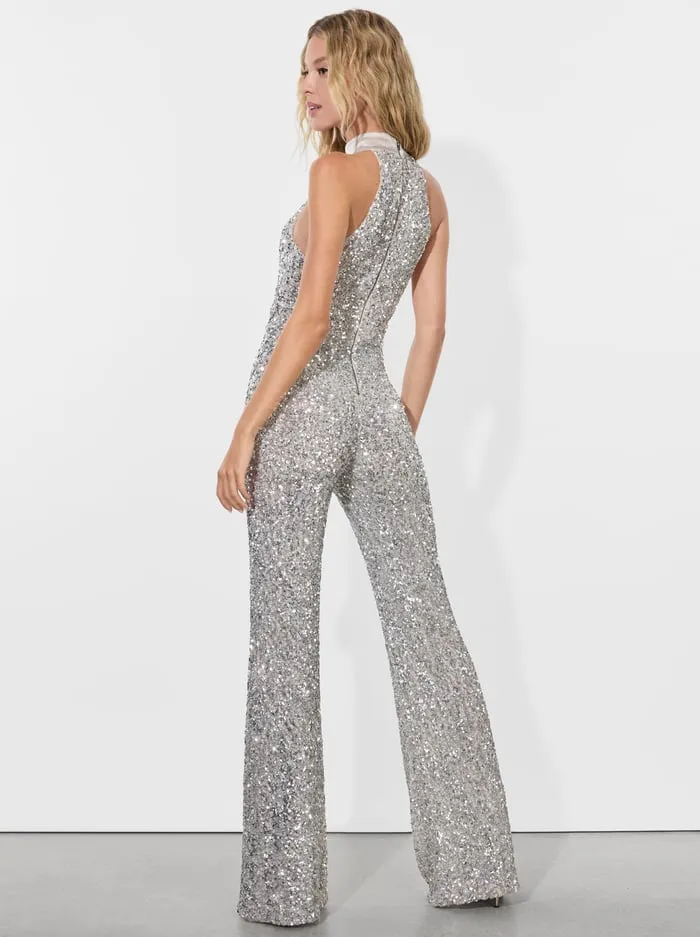 Jumpsuits Rompers Women Alice Olivia Cataline Sequin Jumpsuit Silver
