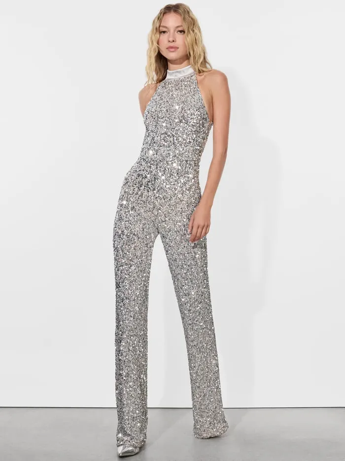 Jumpsuits Rompers Women Alice Olivia Cataline Sequin Jumpsuit Silver