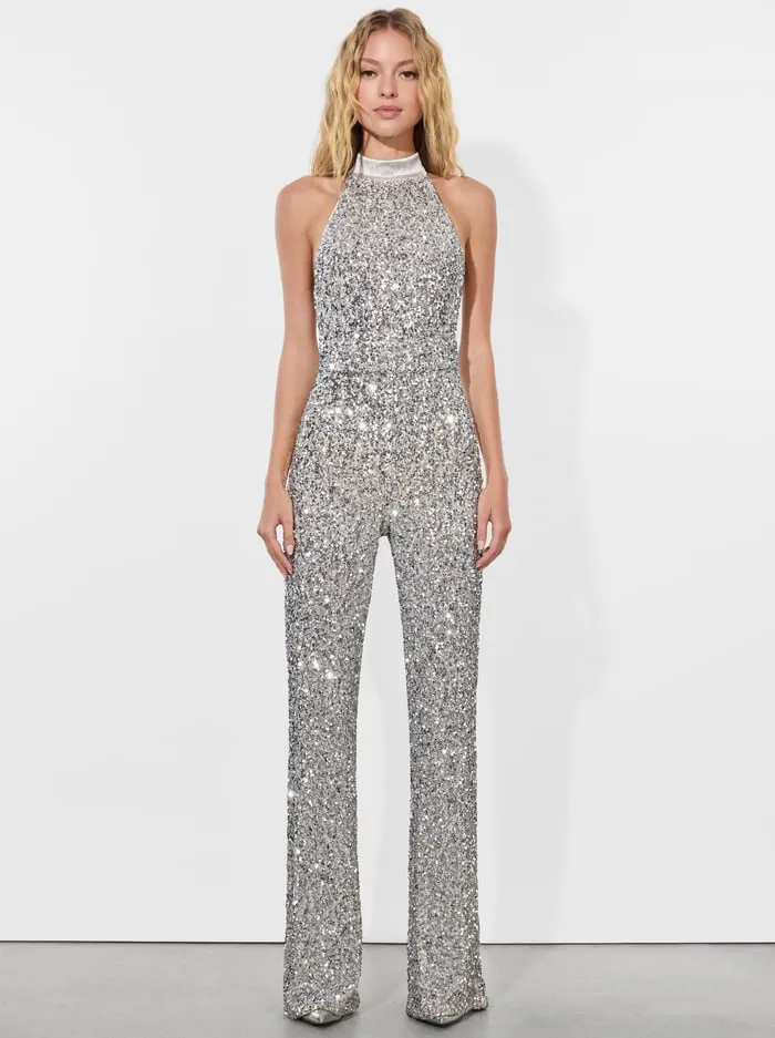 Jumpsuits Rompers Women Alice Olivia Cataline Sequin Jumpsuit Silver