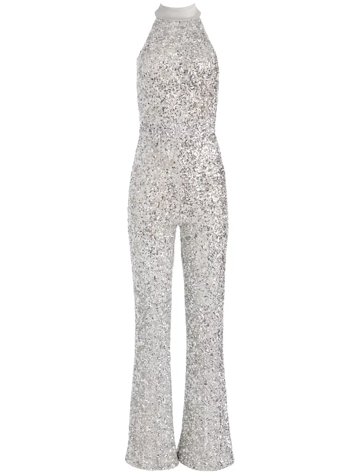 Jumpsuits Rompers Women Alice Olivia Cataline Sequin Jumpsuit Silver