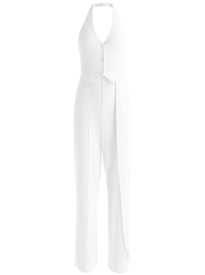 Jumpsuits Rompers Women Alice Olivia Robin Halterneck Vest Jumpsuit Off White