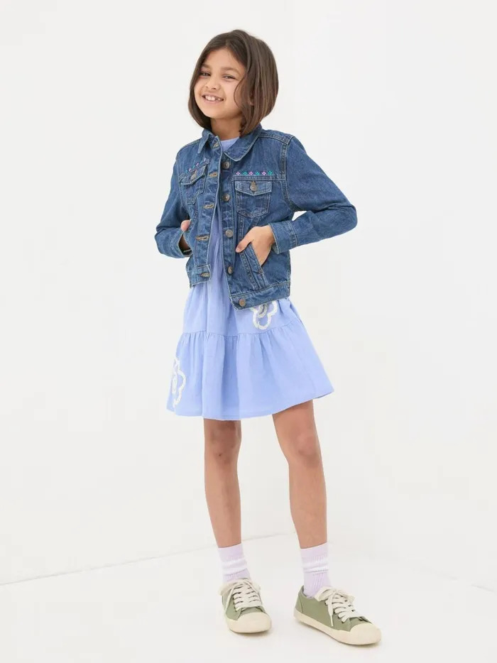 Kids Coats and Jackets Fat Face Blue Embroidered Denim Jacket